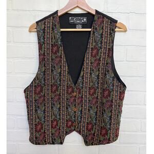 Vintage 90s Women's Agapo Collection Floral Brocade Vest - M